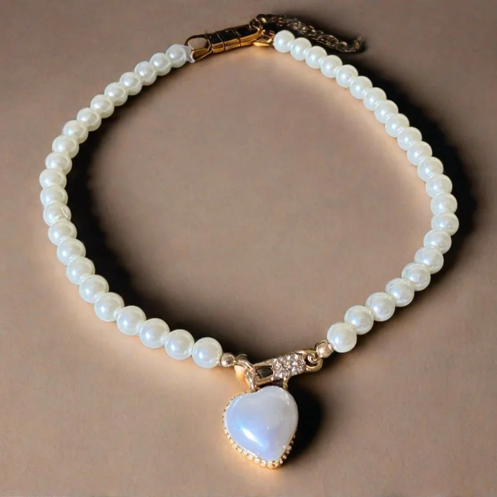 Bark Fifth Avenue Heart & Pearl Pet Necklace – Size L – NWT